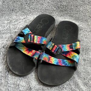 Chaco Chillos Mens Size 12 M Sandals Tie Dye Classic Rainbow Hippie Slides 17875